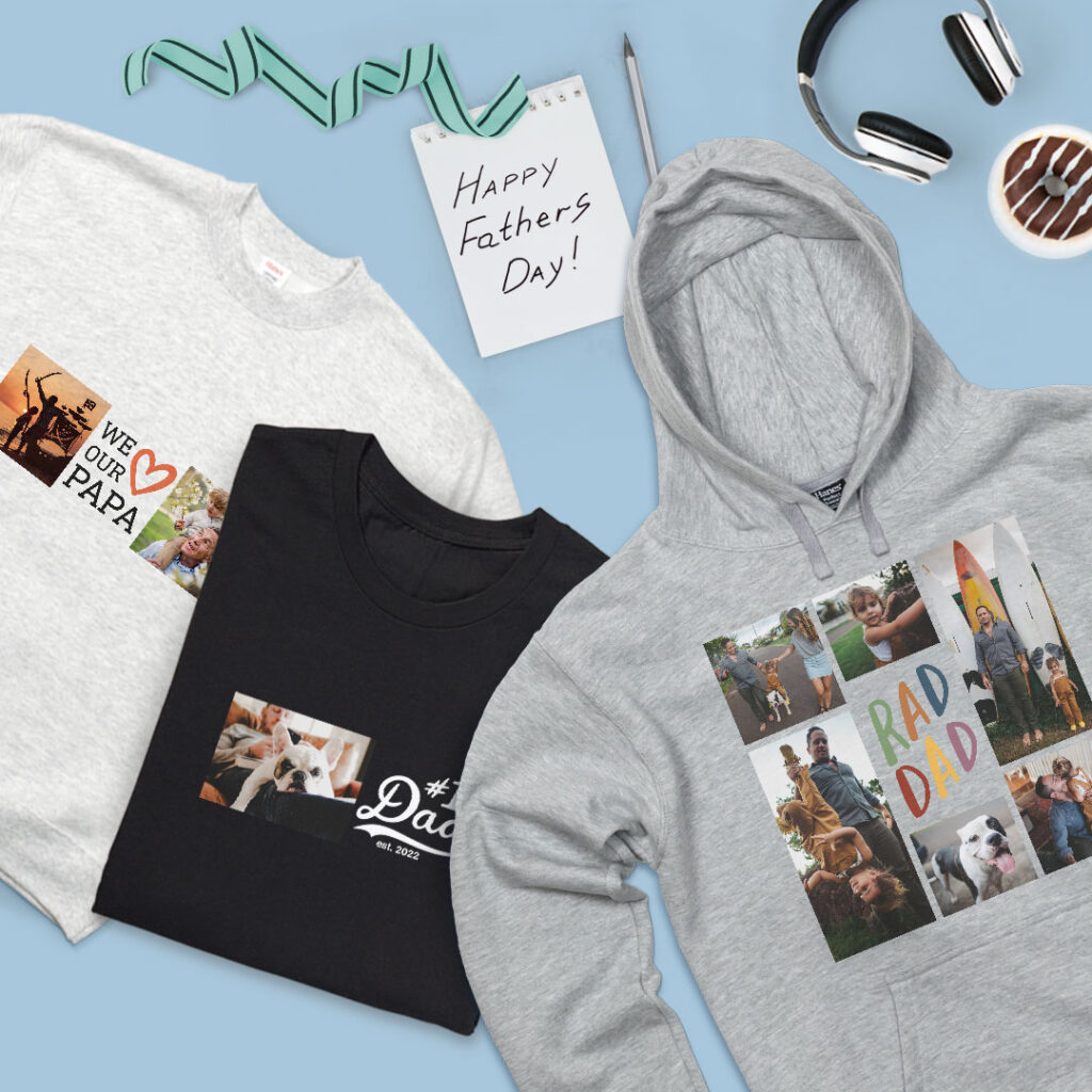 Hooded Sweatshirt and other apparel on a light blue background