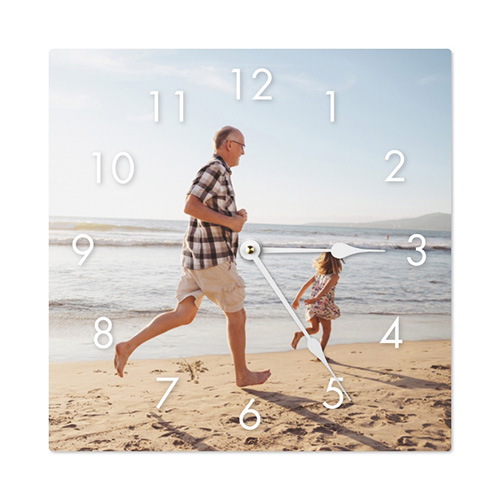custom wall clock with photo of grandpa and grandchild running on the beach